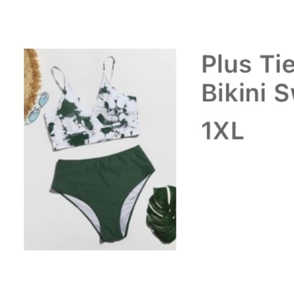 SHEIN Green and White Tie-Dye Bikini Set